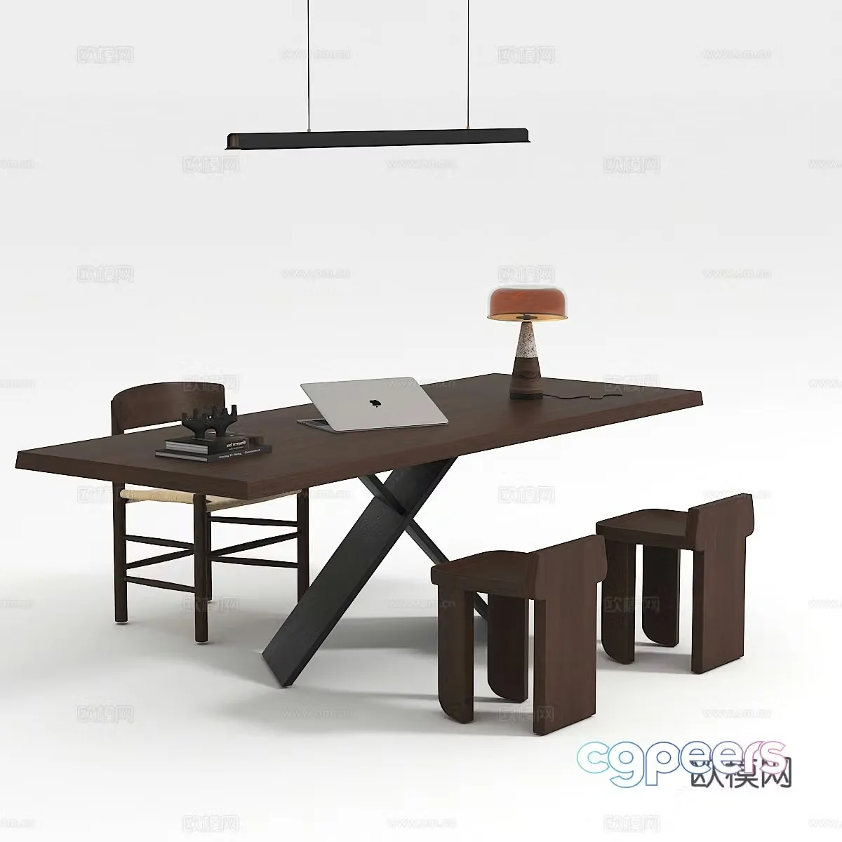 Modern medieval dining table and chair combination 3D model