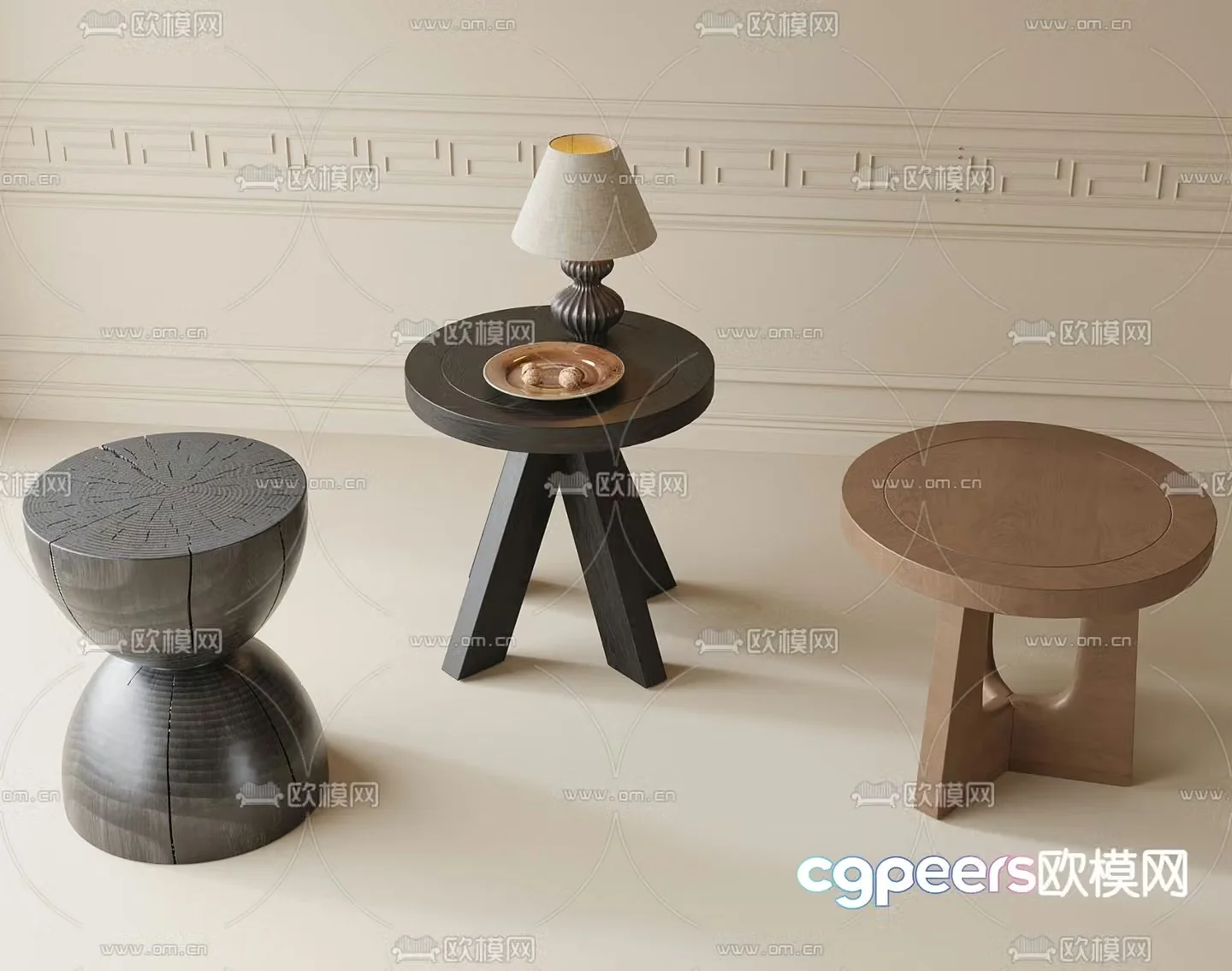 Medieval style round table side table corner table 3D model