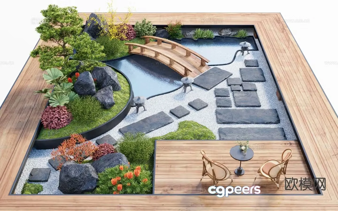 New Chinese Zen courtyard landscape 3D model