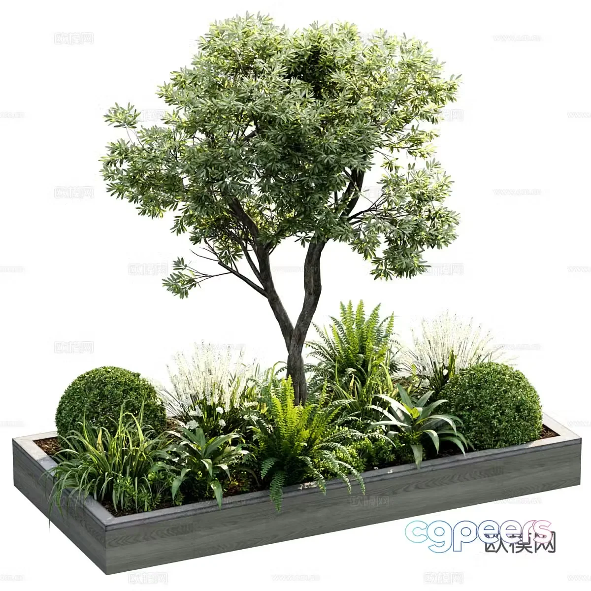 Modern garden landscape green plants 3d model