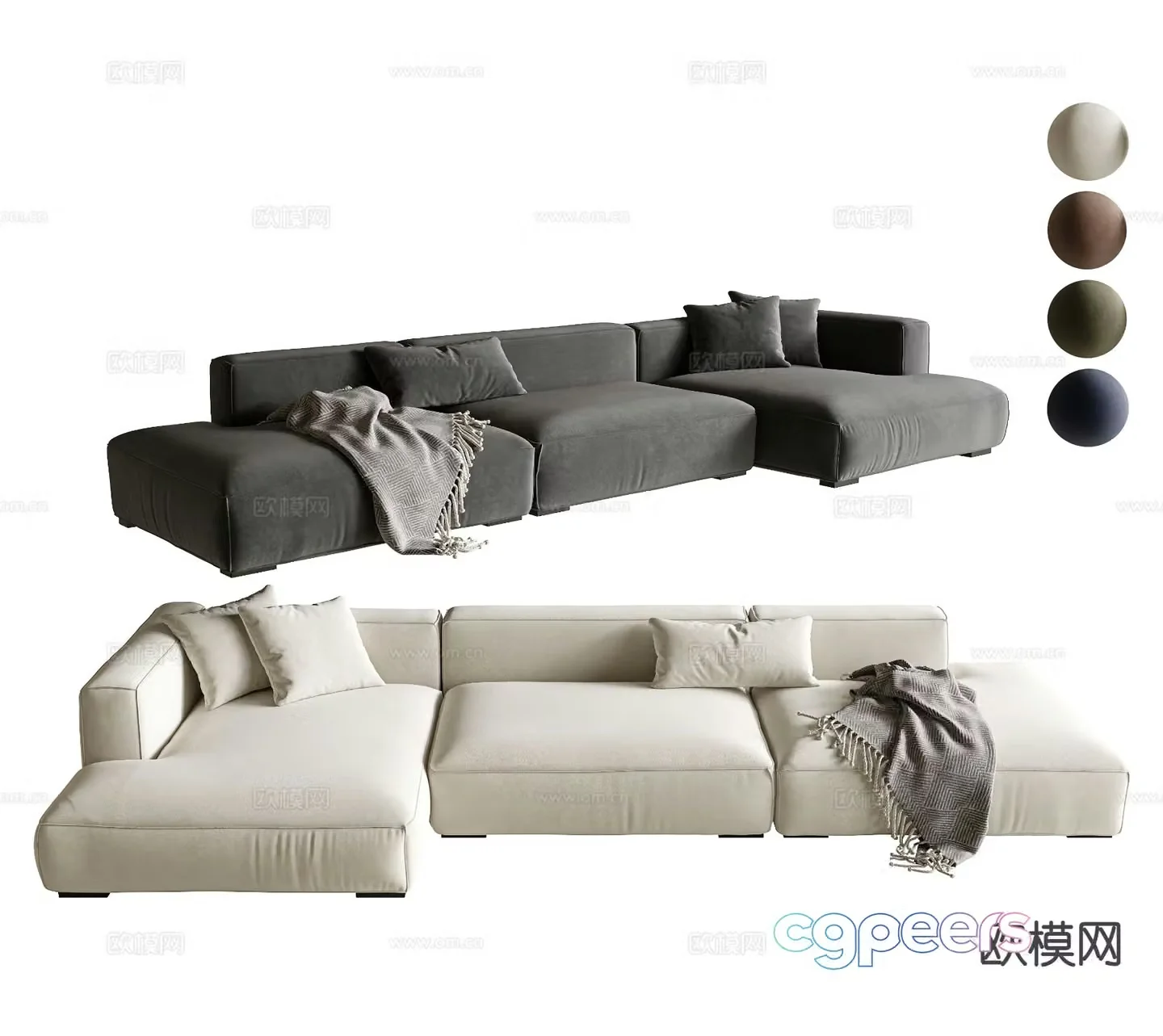 Modern multi-person sofa modular sofa three-person sofa 3d model