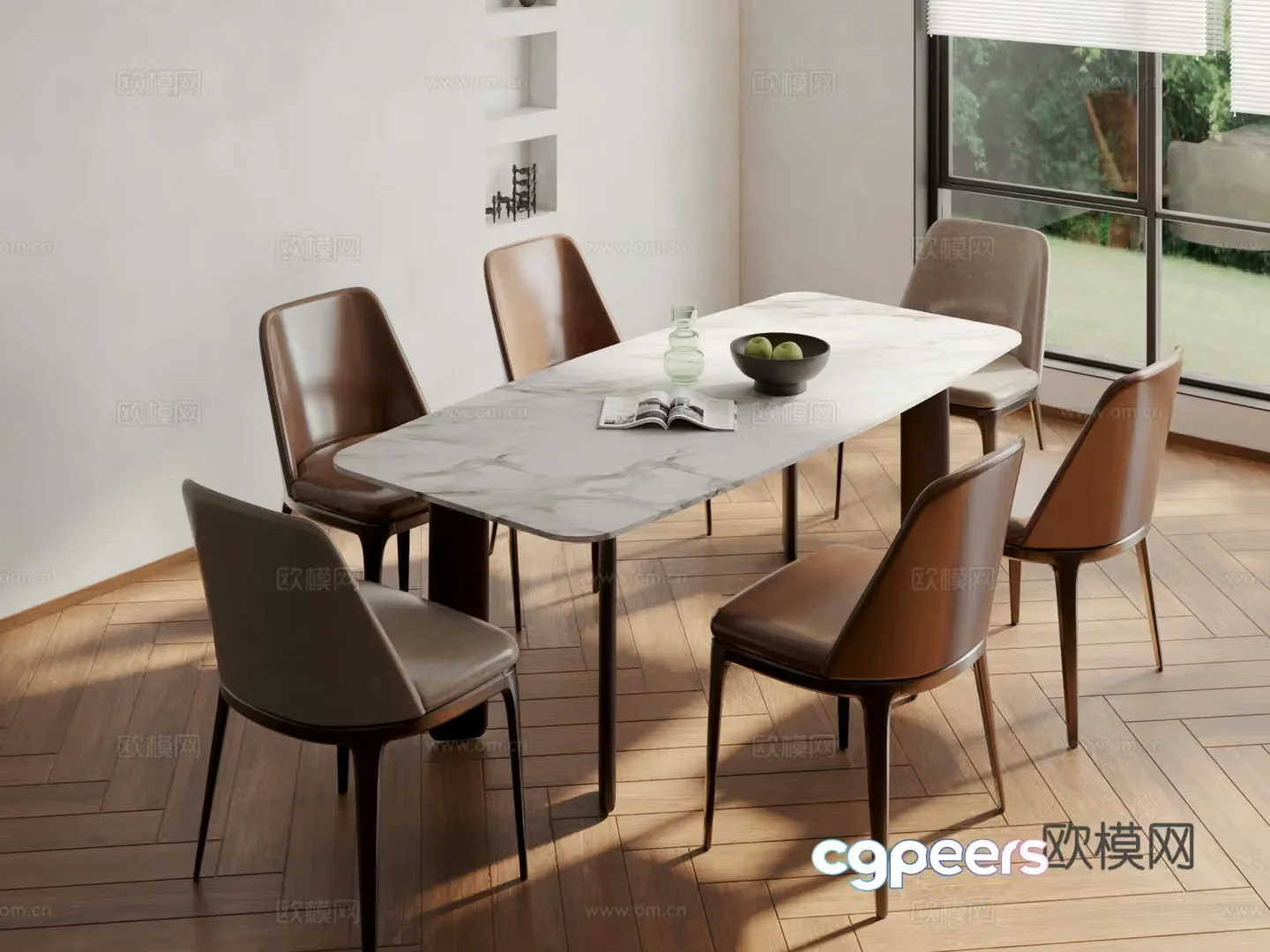 Modern slate dining table and chairs 3d model
