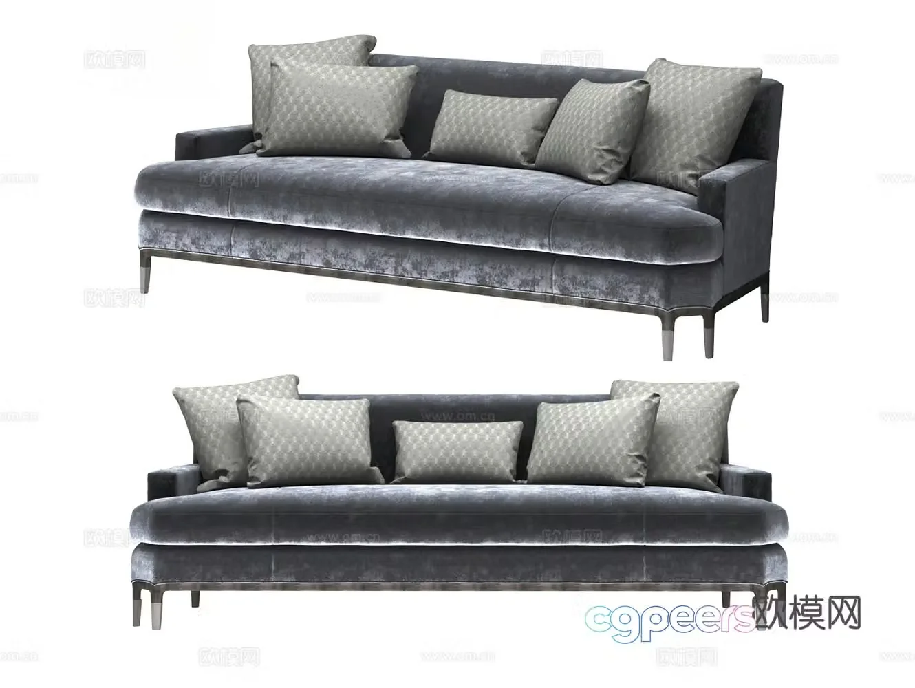 New Chinese style straight-row sofa multi-person sofa three-person sofa 3D model