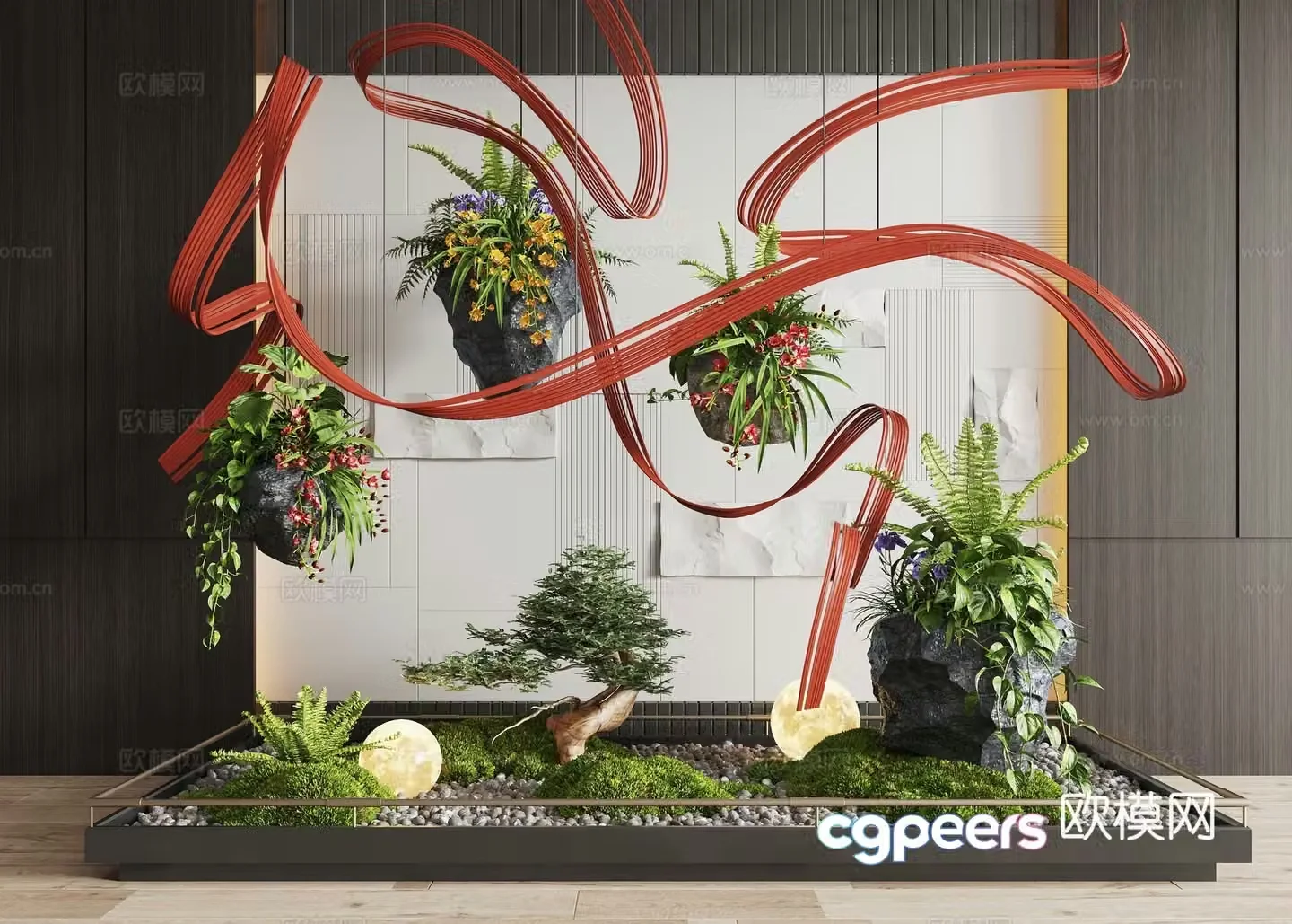 Modern interior landscape landscaping moss landscape landscape sketch rattan weaving device plant device 3D model