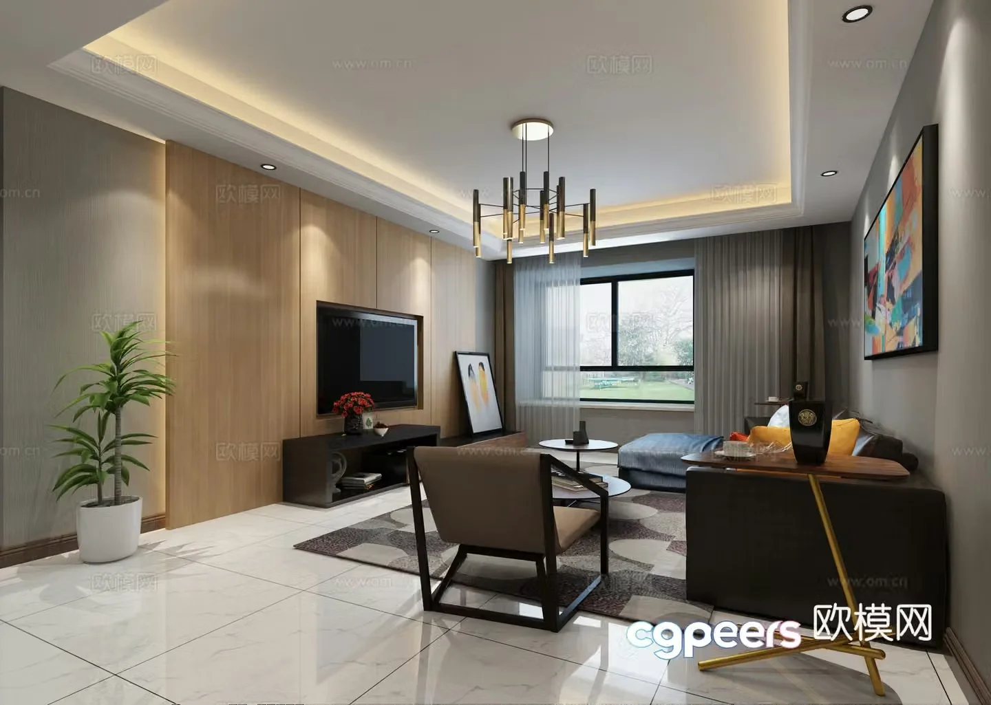 Modern living and dining room chandeliers sofa 3d model