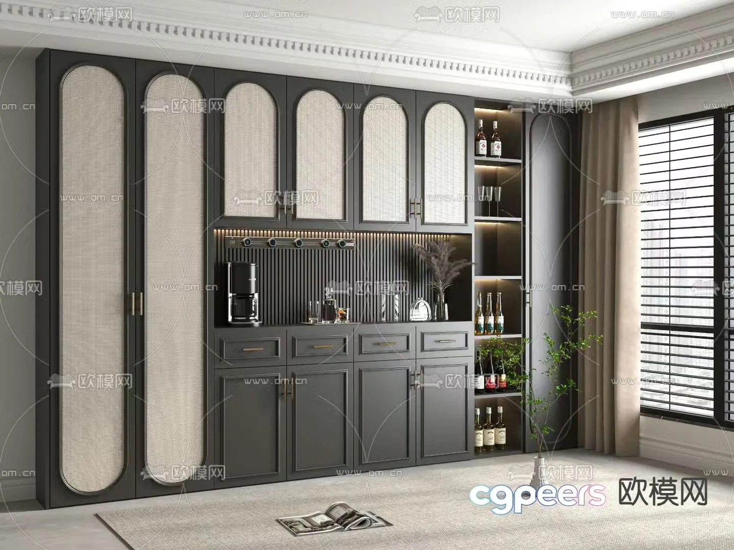 French wine cabinet storage cabinet functional cabinet 3d model