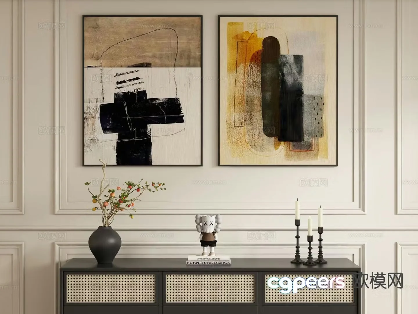 Wabi-sabi style decorative painting hanging painting 3D model