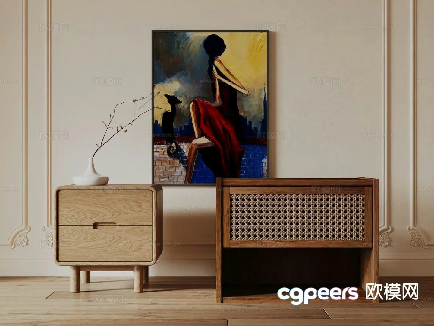Wabi-sabi style bedside table 3d model
