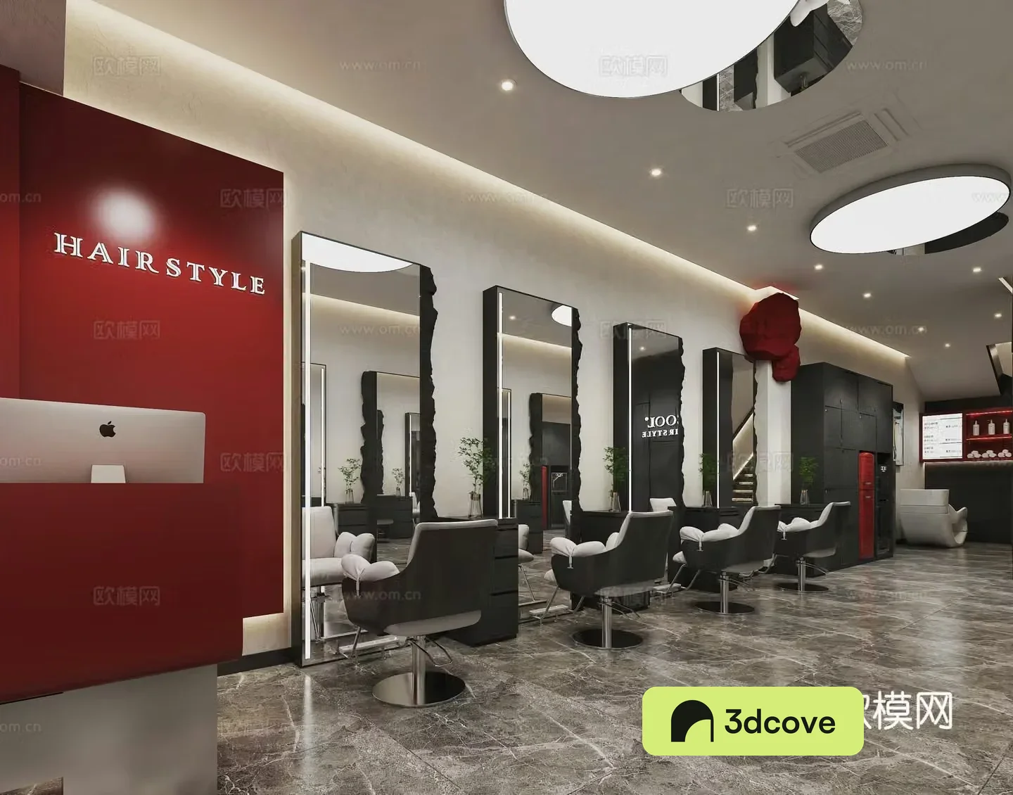 Modern hair salon internet celebrity barber shop internet celebrity mirror image wall stone