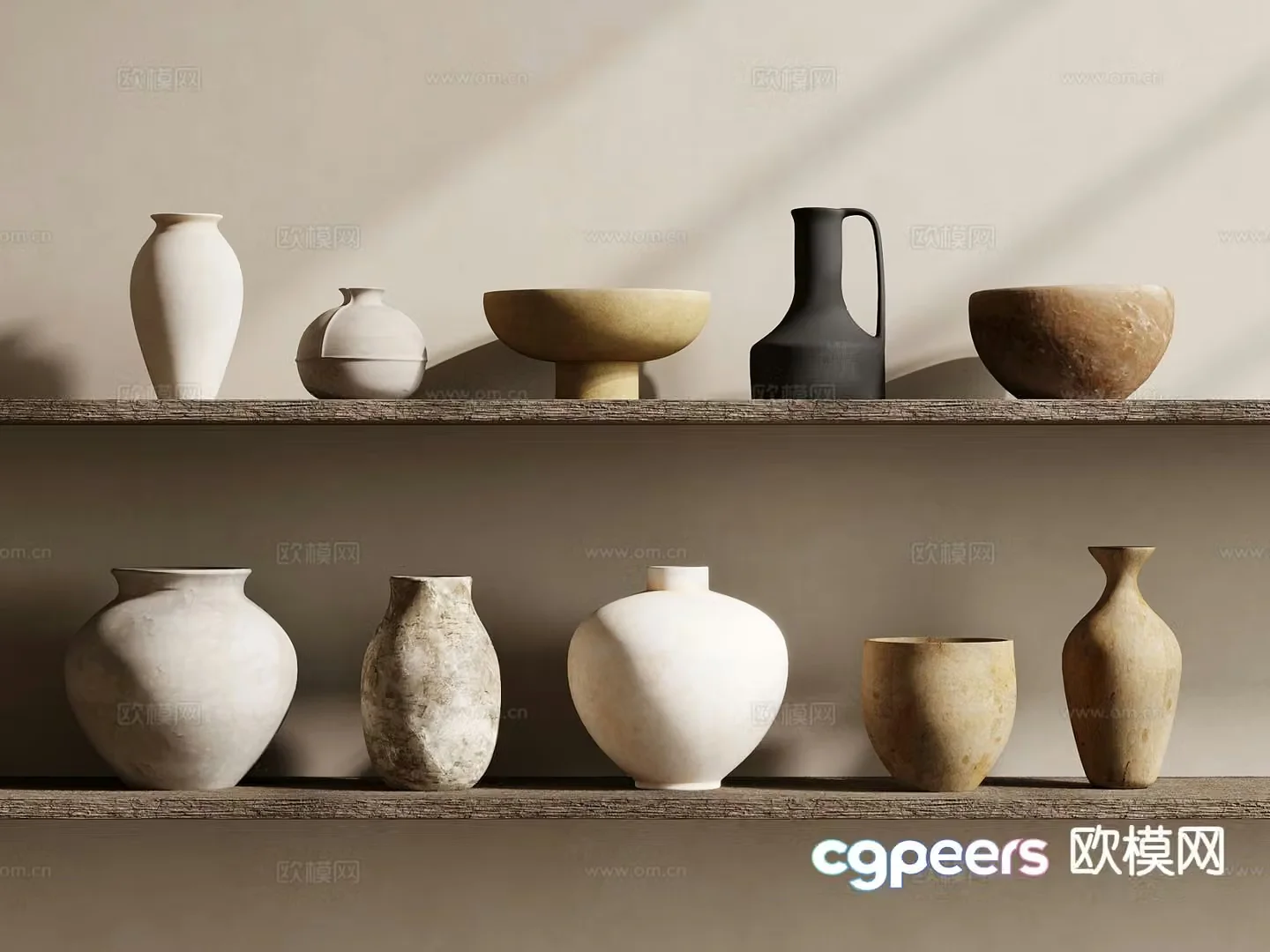 wabi-sabi pottery pot ceramic jar earthen bowl porcelain 3d model