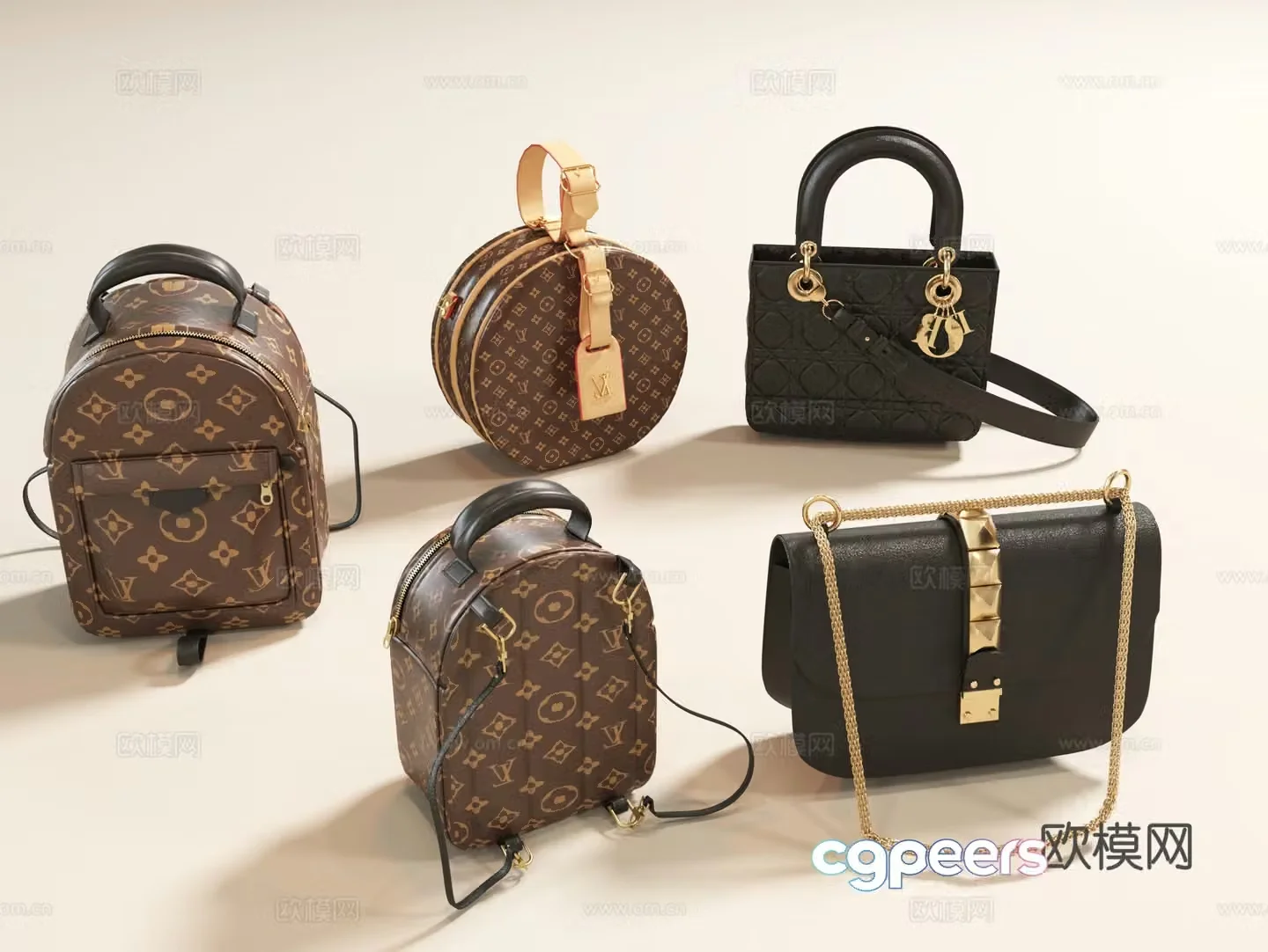 Bag Louis Vuitton women’s bag LV brown women’s bag light luxury women’s bag Tote old-fashioned hand 3D model