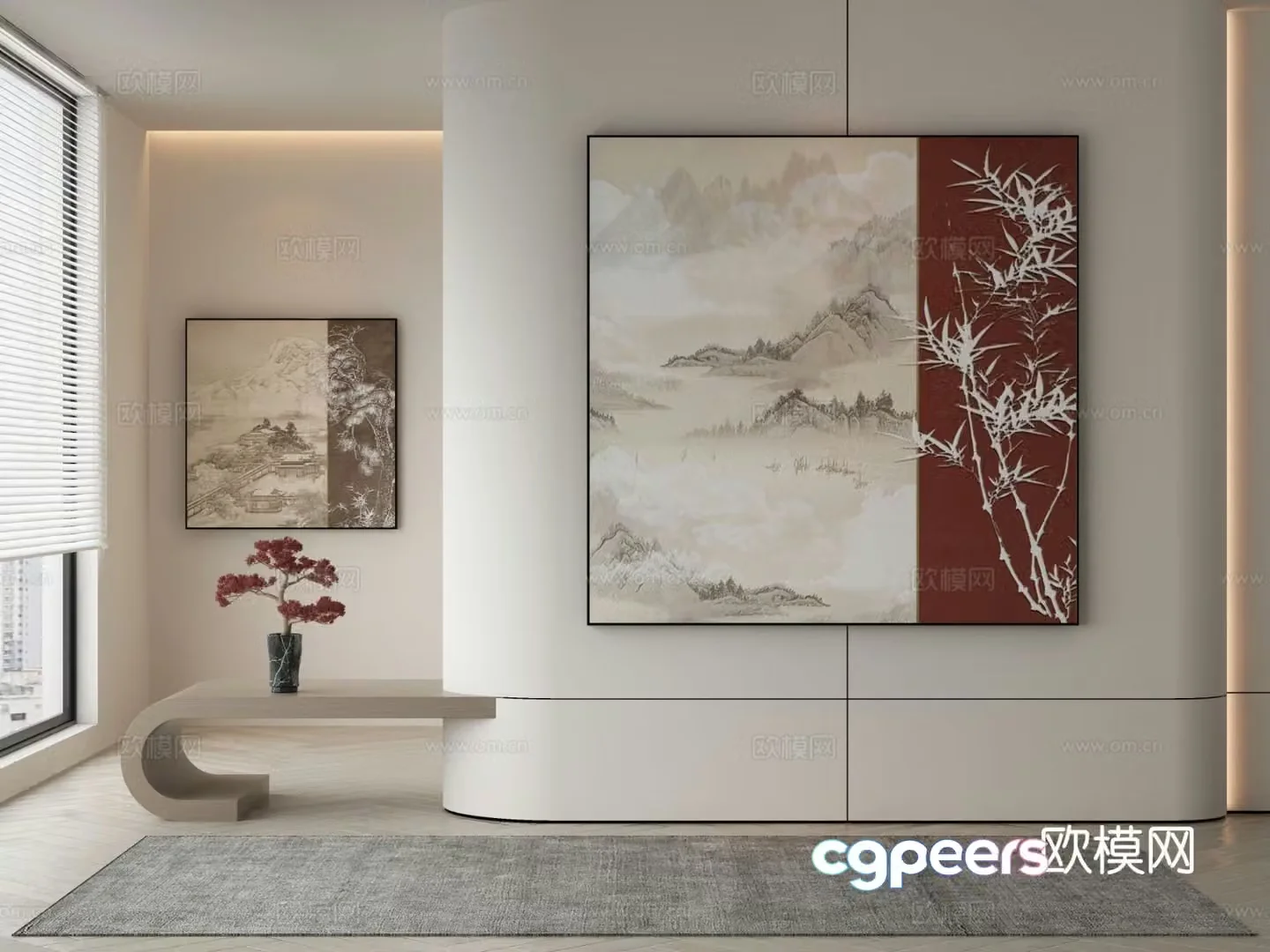 New Chinese style decorative painting Zen hanging painting 3D model