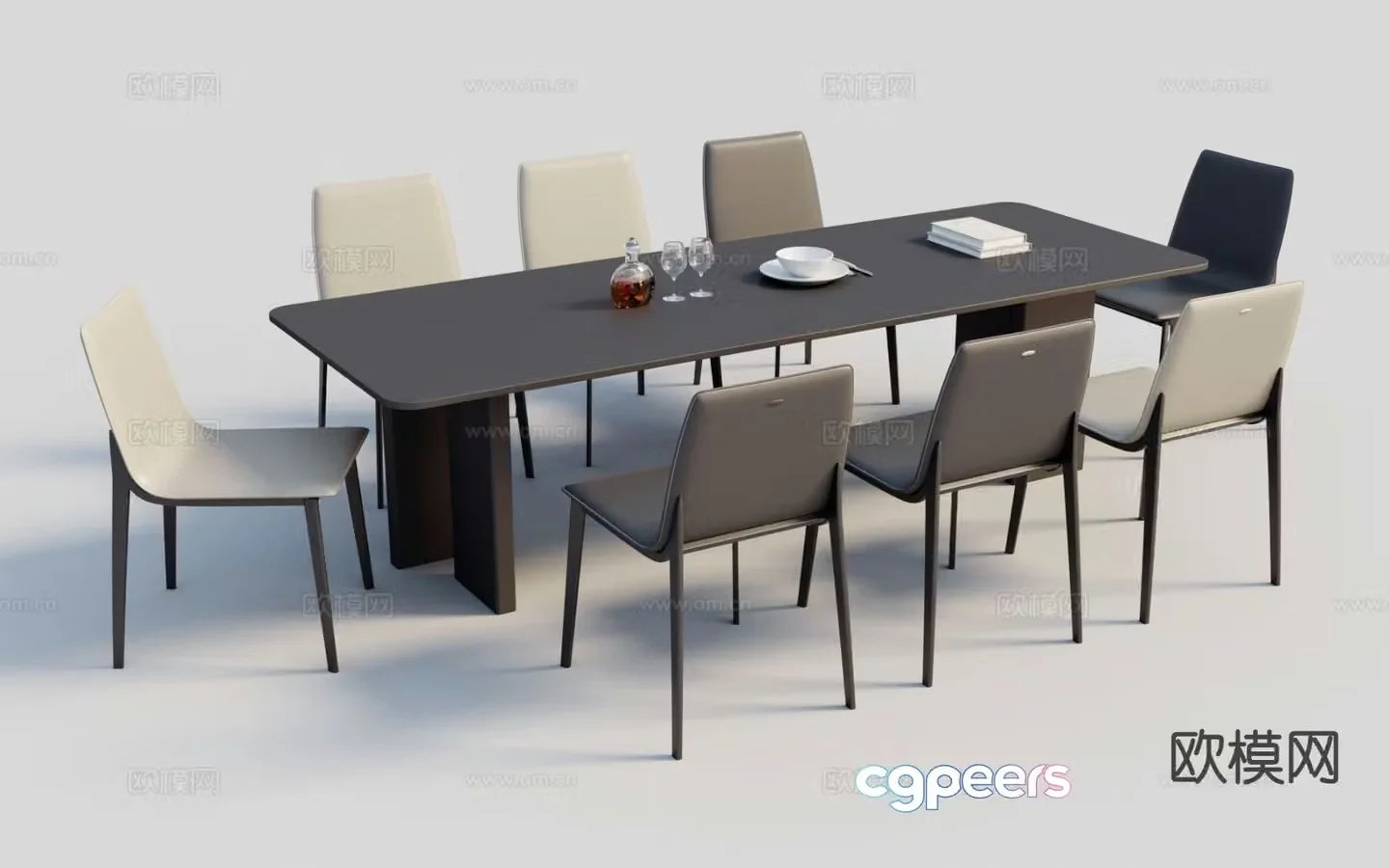 Modern dining table and chairs 3d model