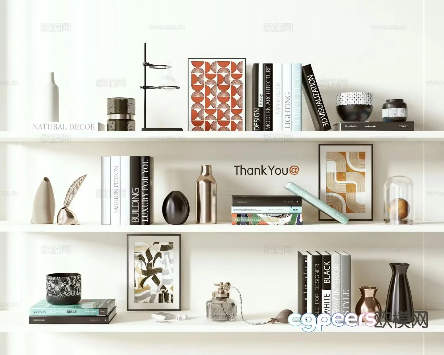 Modern decorations ornaments books sculptures crafts 3D model