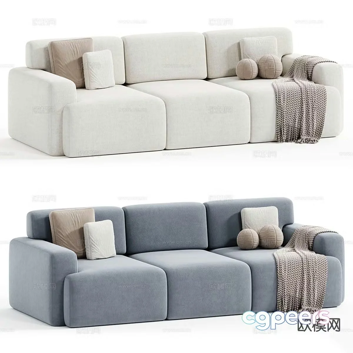 Modern fabric sofa three-seat sofa 3d model
