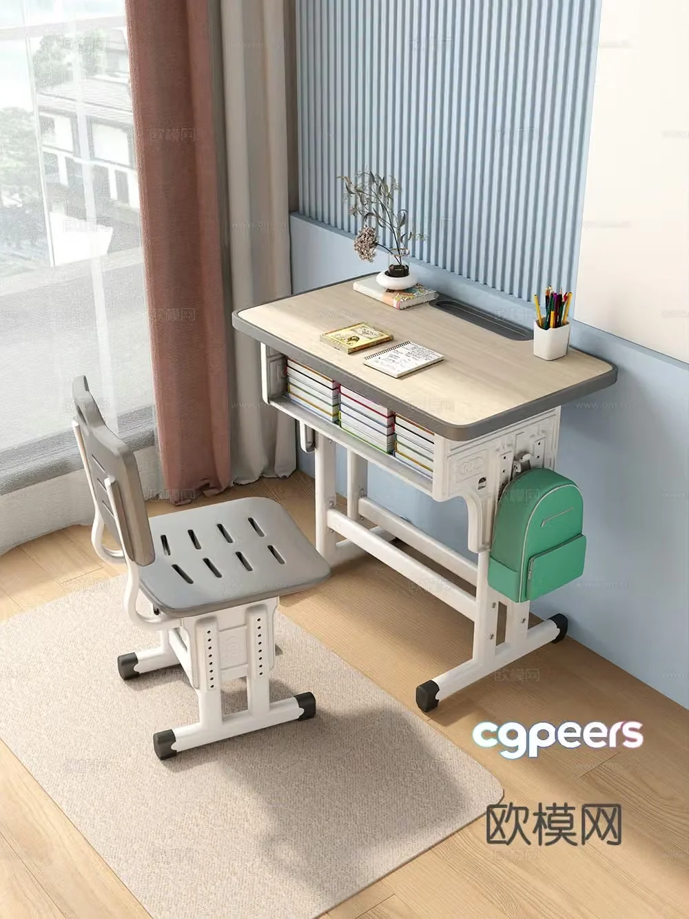 Modern study table desk chair 3d model