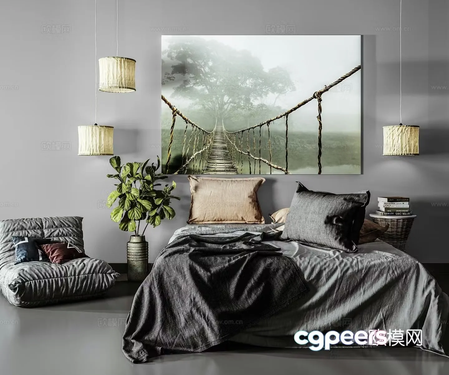 Wabi-sabi double bed 3d model