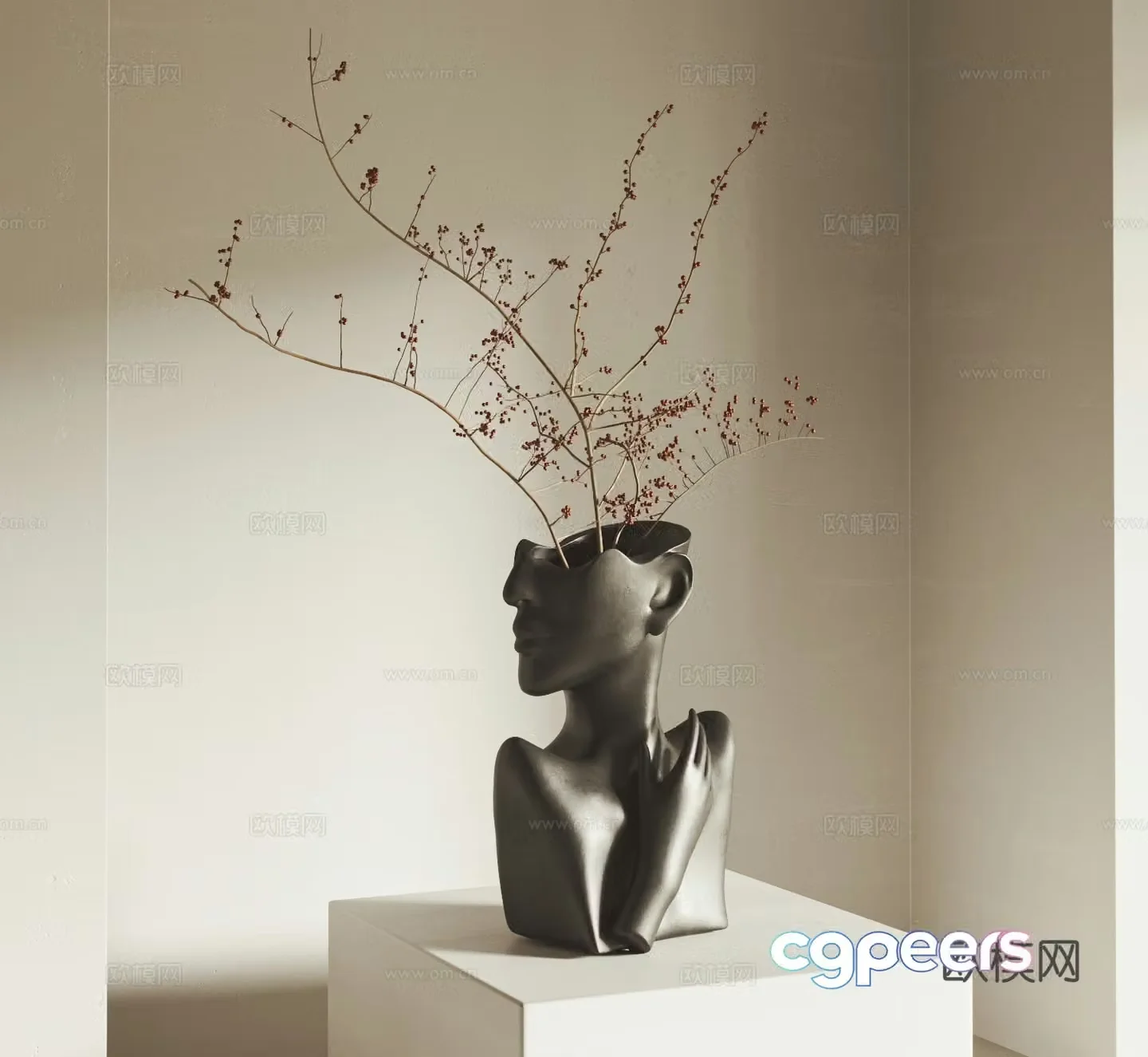 Wasabi sculpture vase dried flowers and branches vase sculpture ornaments medieval ornaments 3D model