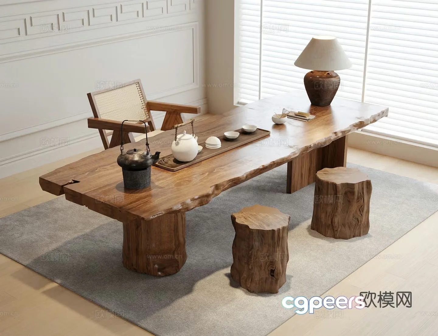 Modern tea table and chairs large table and tea table 3D model