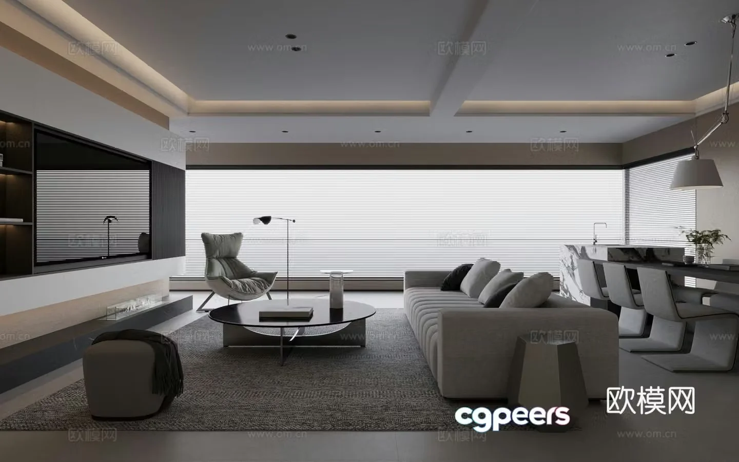 Modern living and dining room dining room living room sofa carpet coffee table 3d model