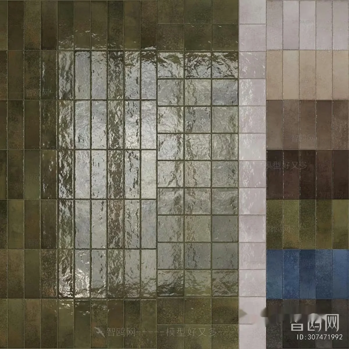 A Tile Wall With A Mix Of Brown And Gray Tiles 3D Model – 18003 – VRAY Render