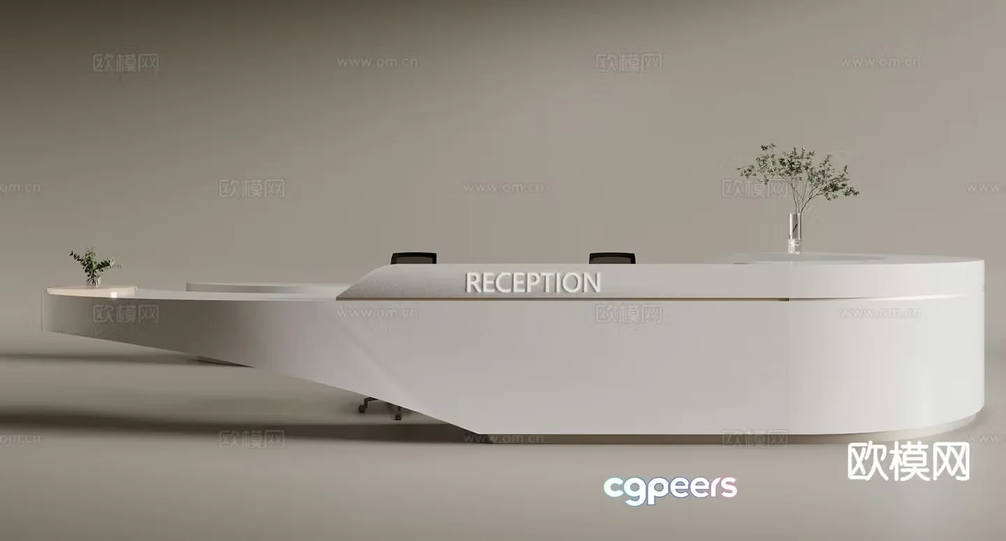 Cream style information desk curved front desk reception desk 3d model