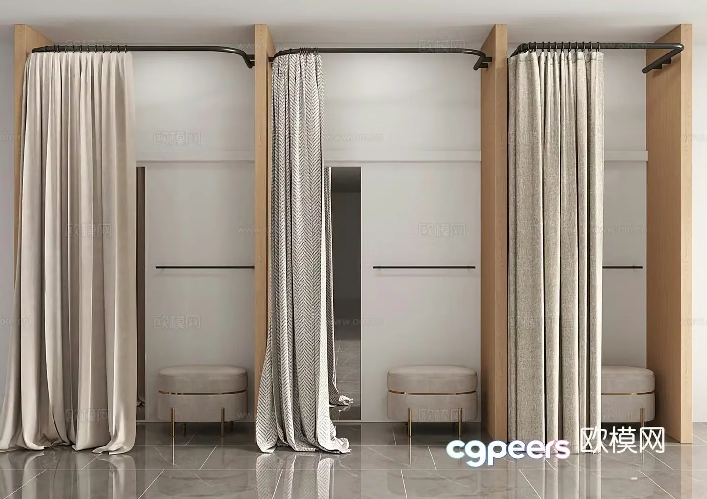 Clothing store fitting room curtain pull 3D model