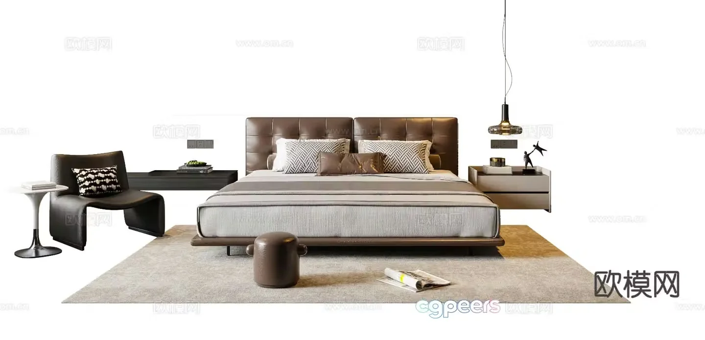 Italian double bed 3d model