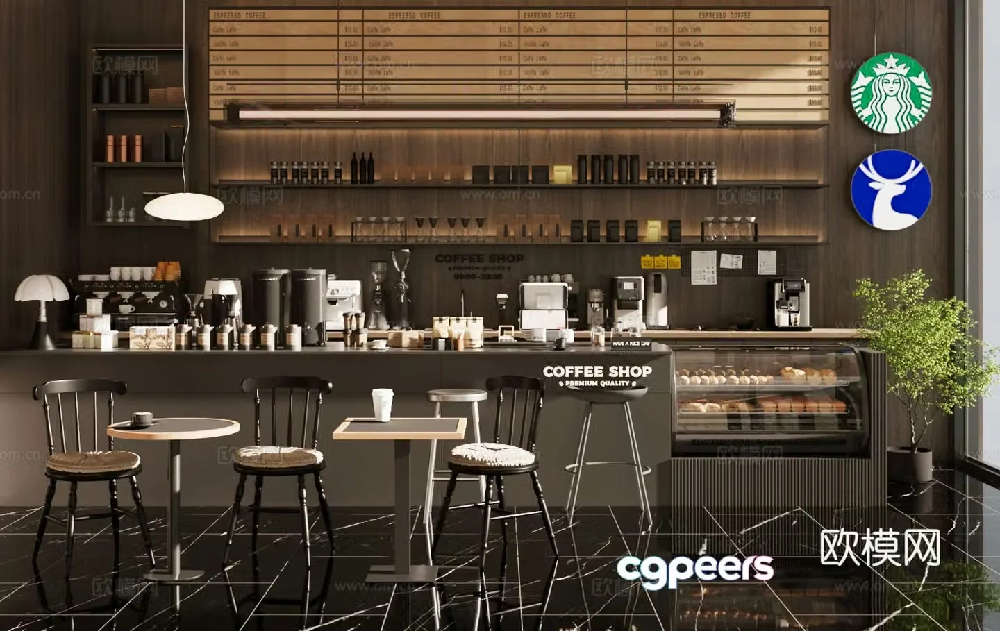 Middle style cafe cafe 3d model