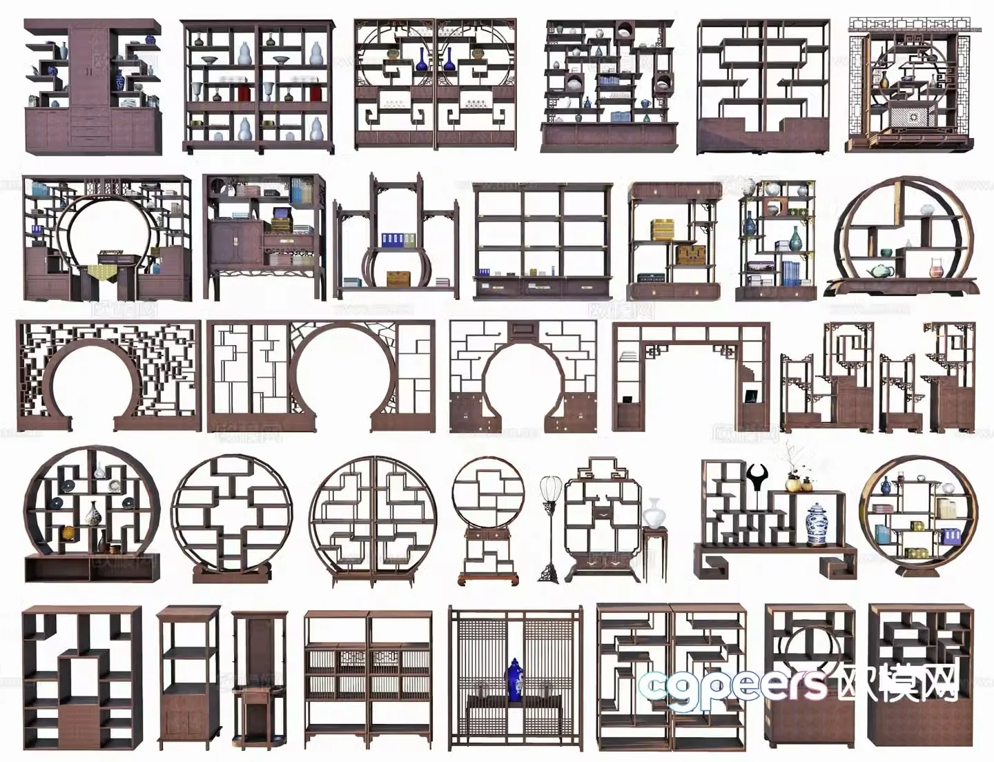 Chinese antique rack moon door storage rack antique rack 3D model