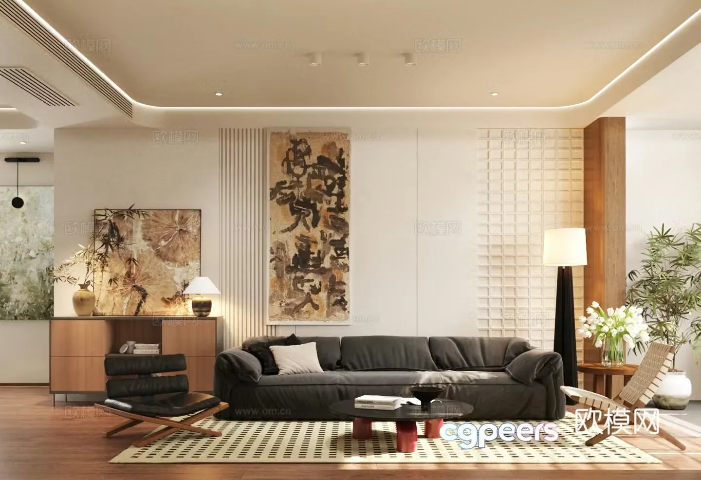 Medium-old home living room small living room sofa and coffee table combination side cabinet chest of cabinets 3D model