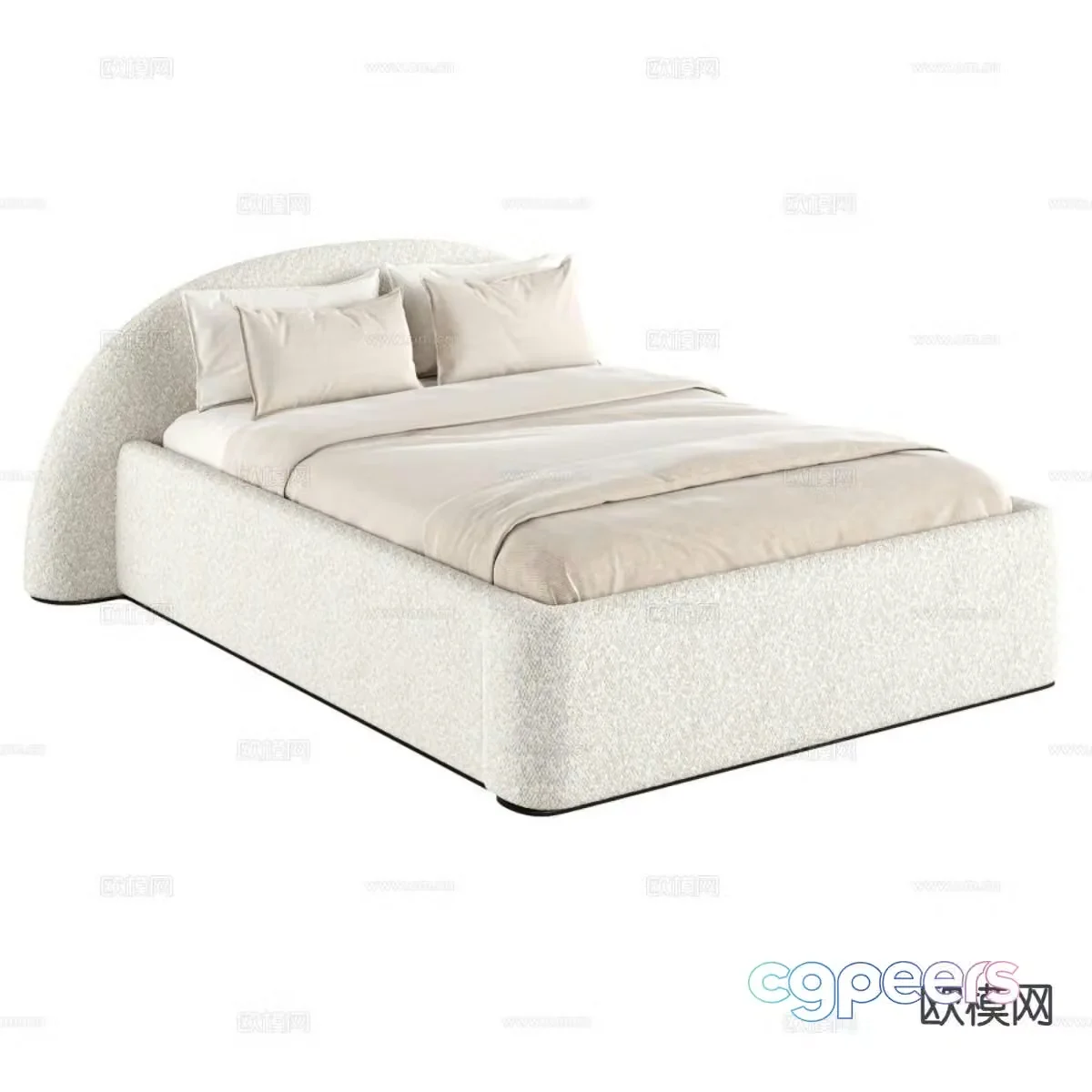 Quin plush double bed minimalist double bed 3d model