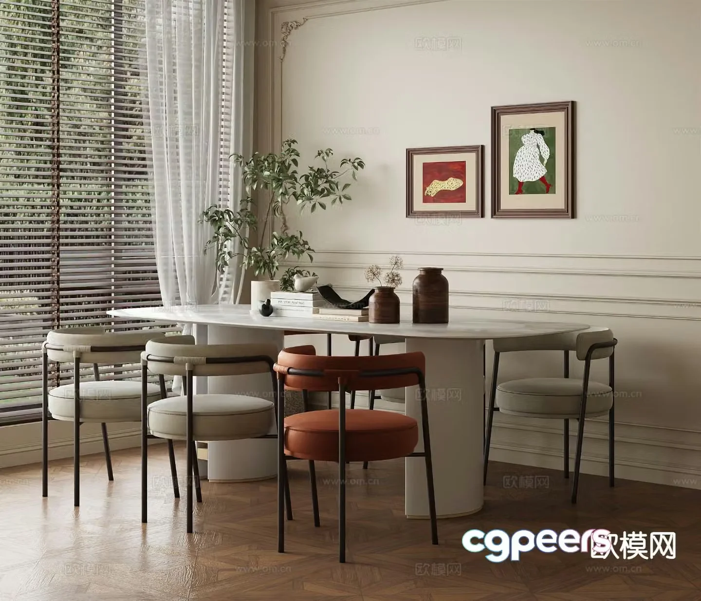 Medieval style dining table and chairs 3d model