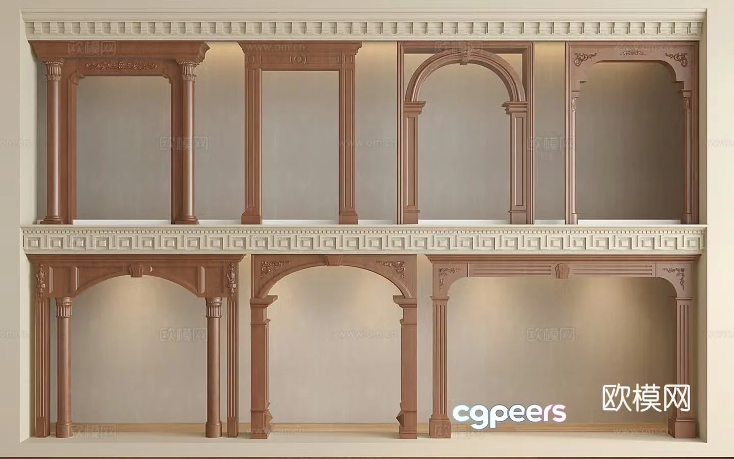French door cover arc pass arc door hole carved door lintel arch 3D model
