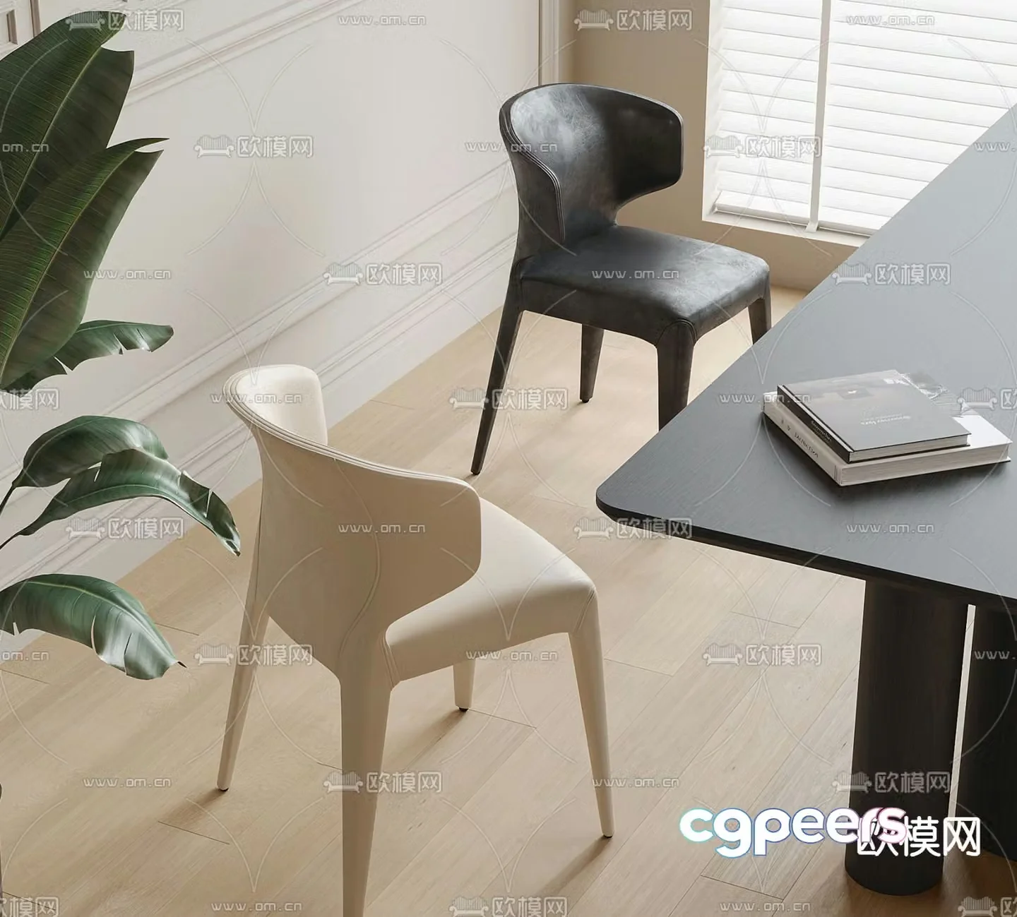 Modern leather chair dining chair single chair 3d model