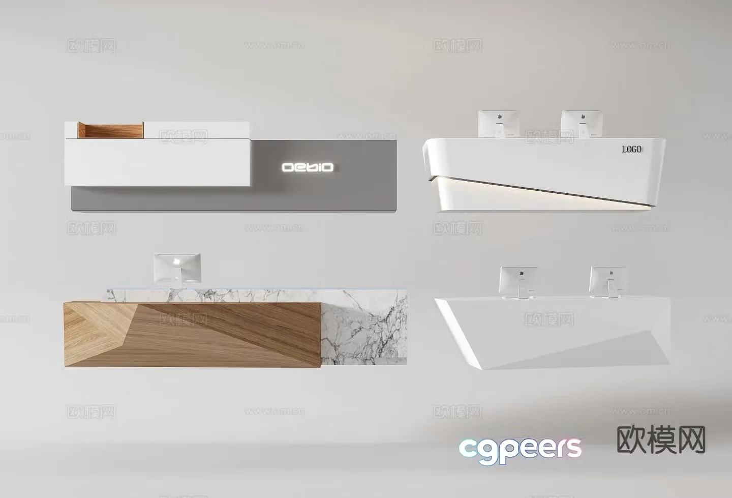 Modern front desk reception desk information desk 3d model