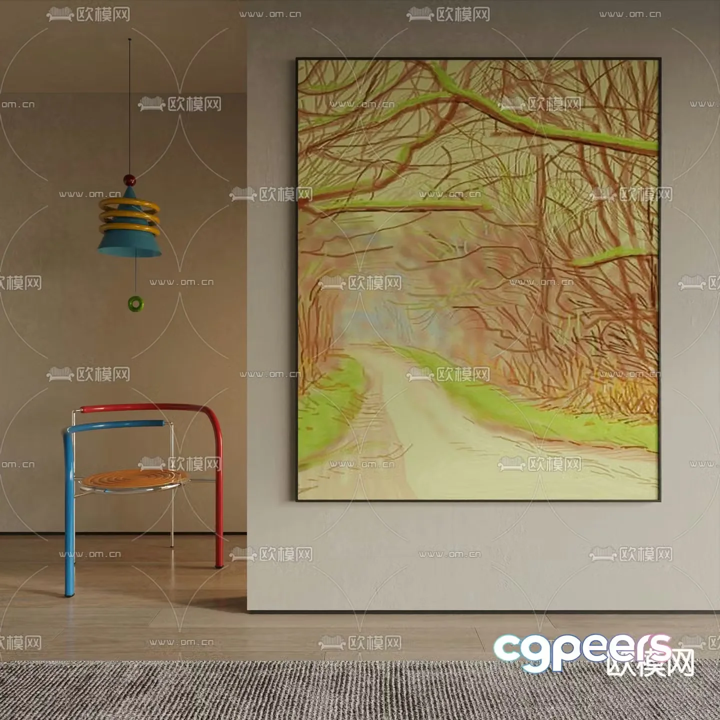 Modern landscape painting oil painting decorative painting 3d model