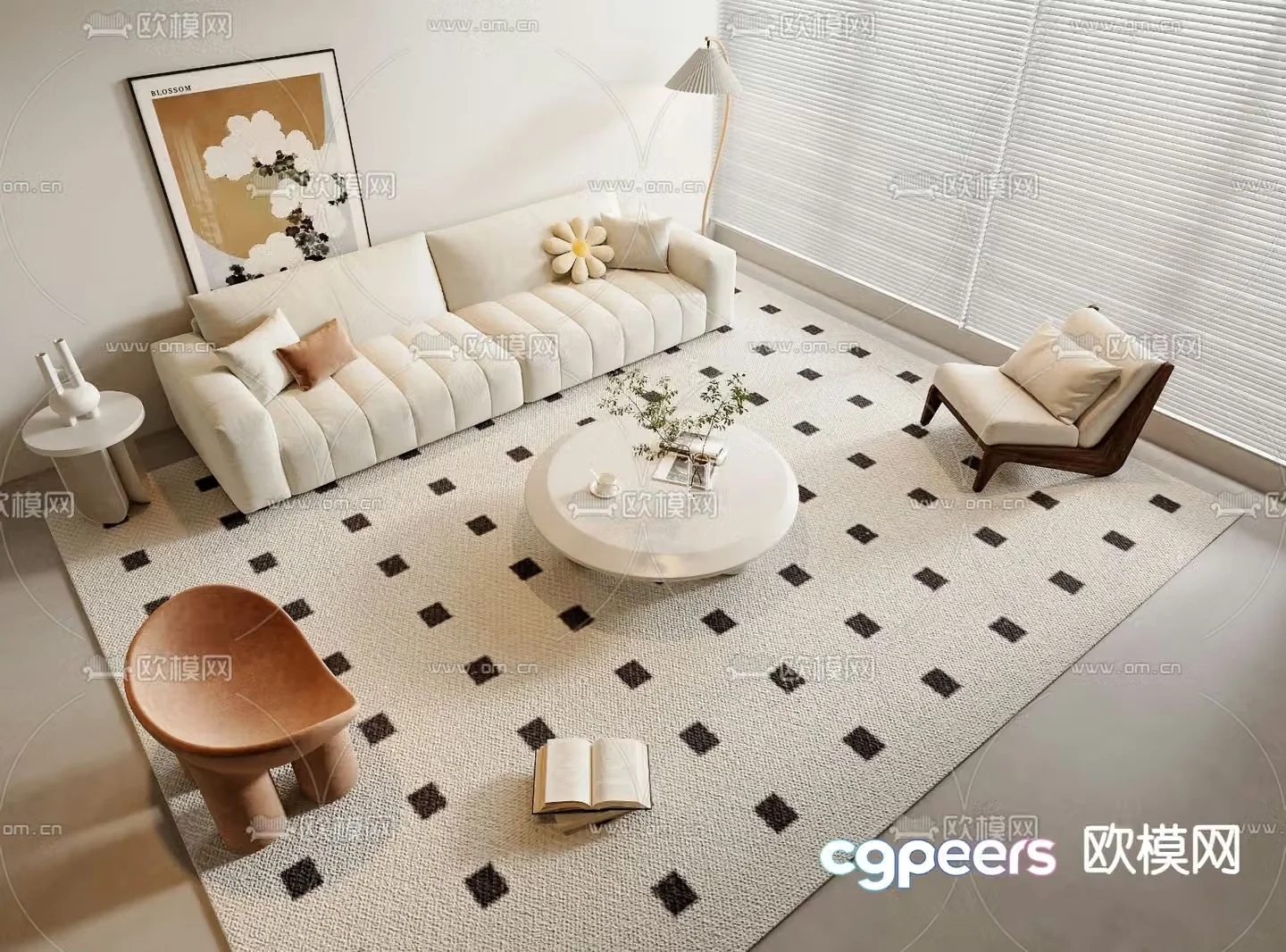 Cream style modular sofa 3d model
