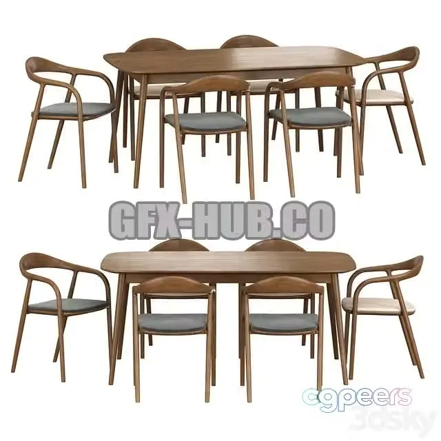 3ds Max Free – Dining set 025 Neva chai