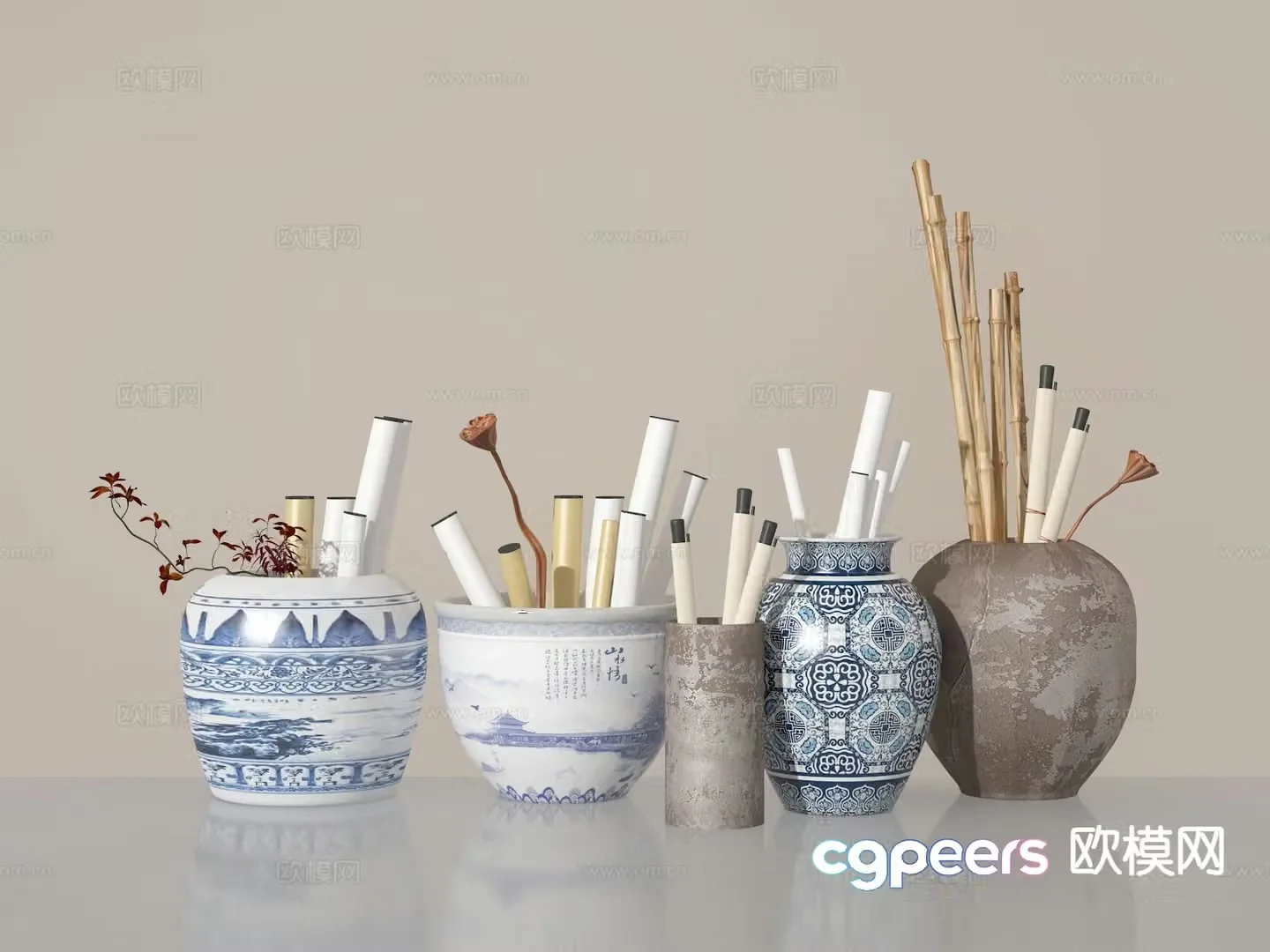 New Chinese style porcelain porcelain bottle vessel blue and white porcelain 3D model