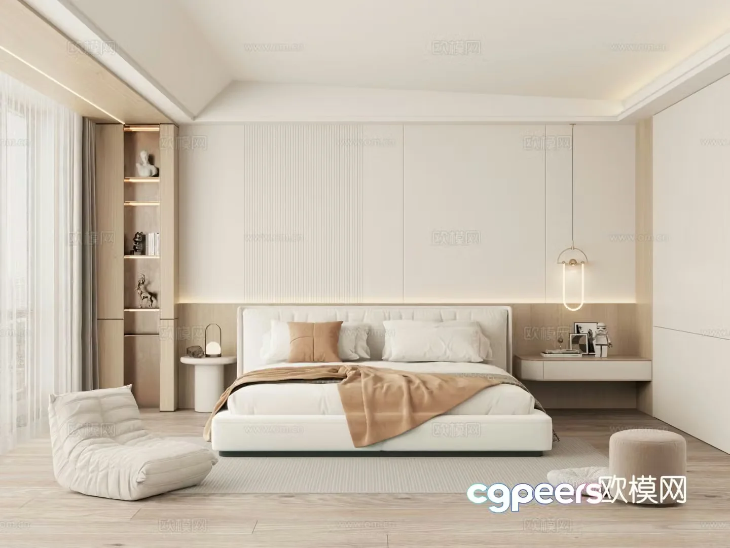 Creamy Bedroom Home Bedroom No Master Light Bedroom 3D Model