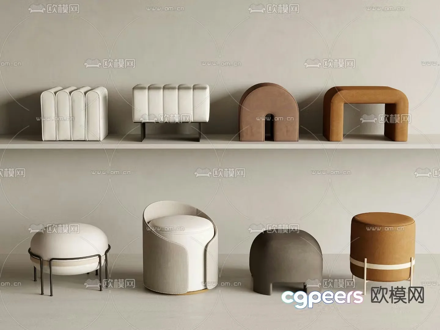 Sofa stool low stool shoe changing stool 3D model