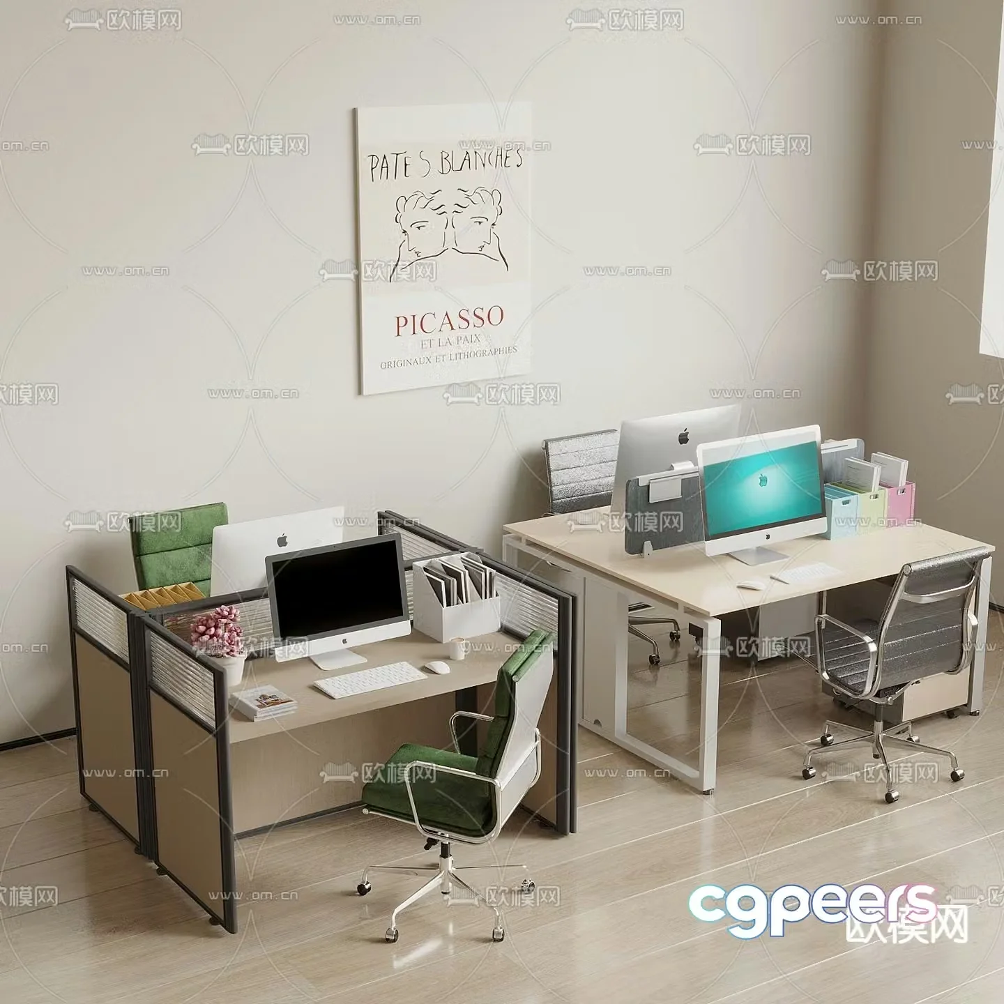 Modern office desk and chair employee desk 3d model