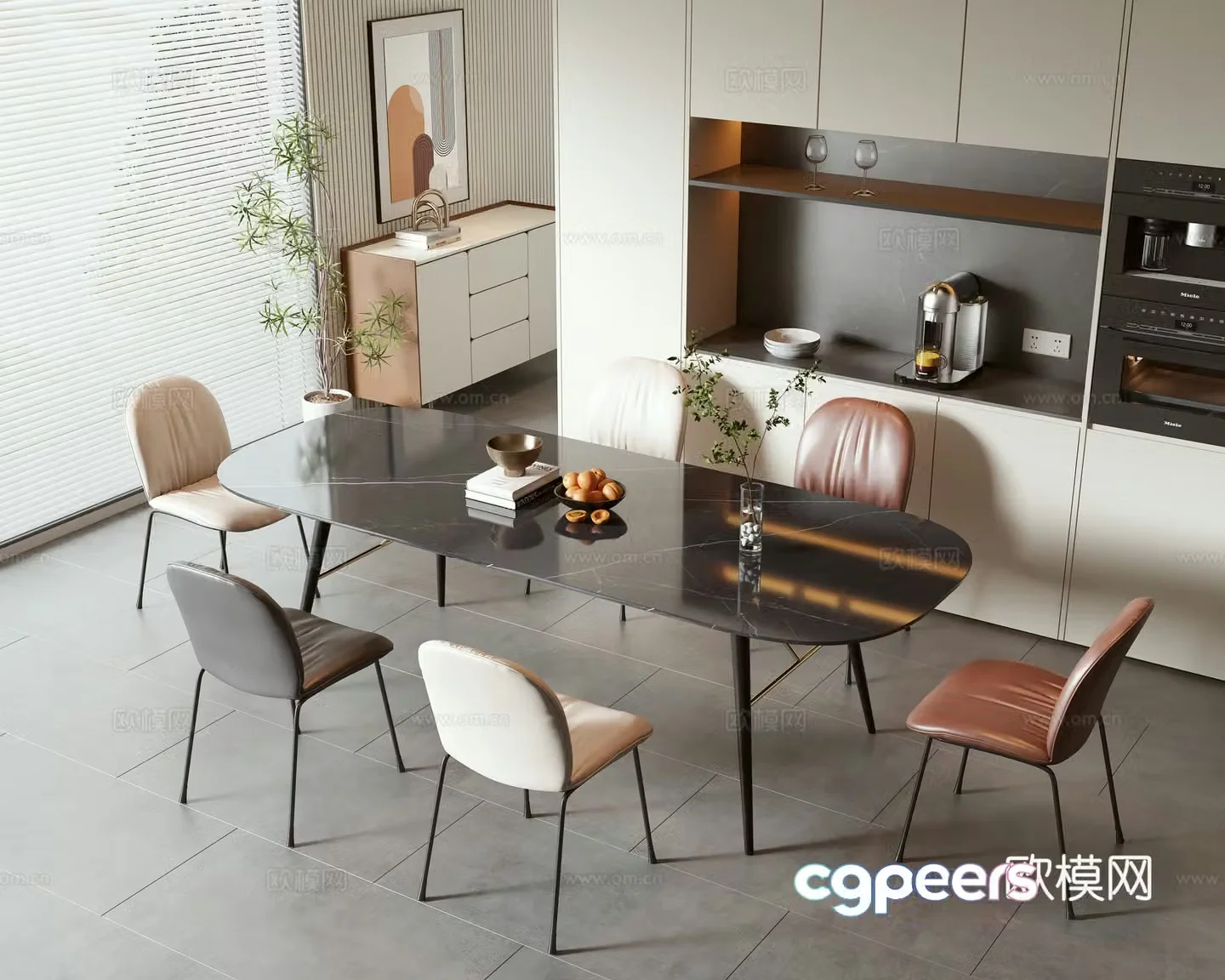 Modern dining table and chair combination 3D model