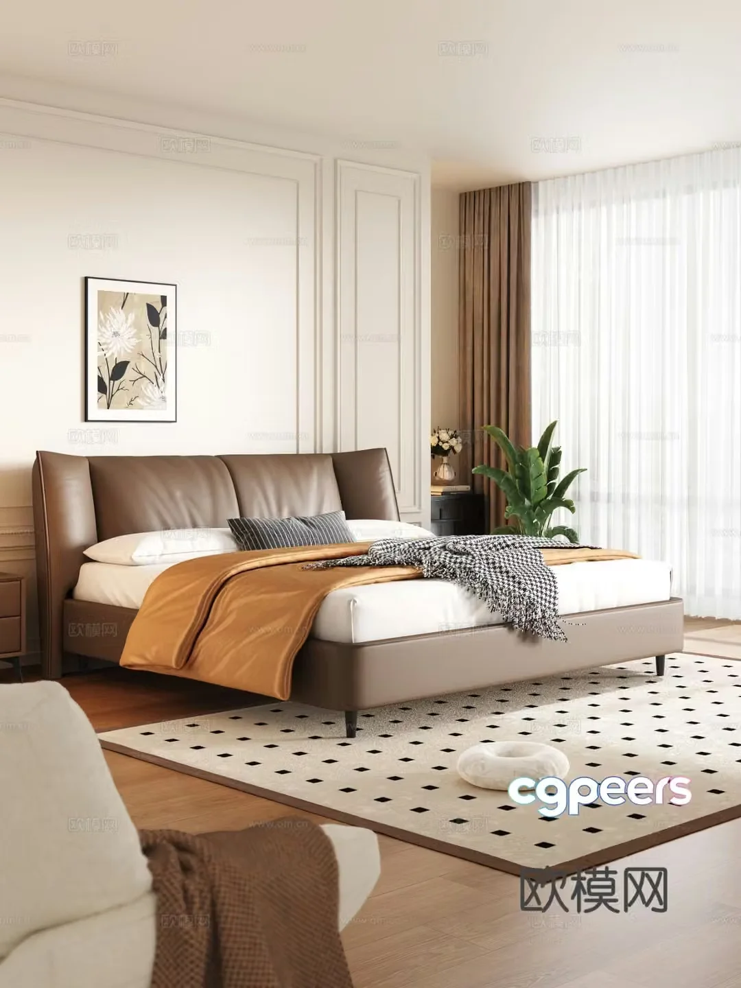 Italian double bed 3d model