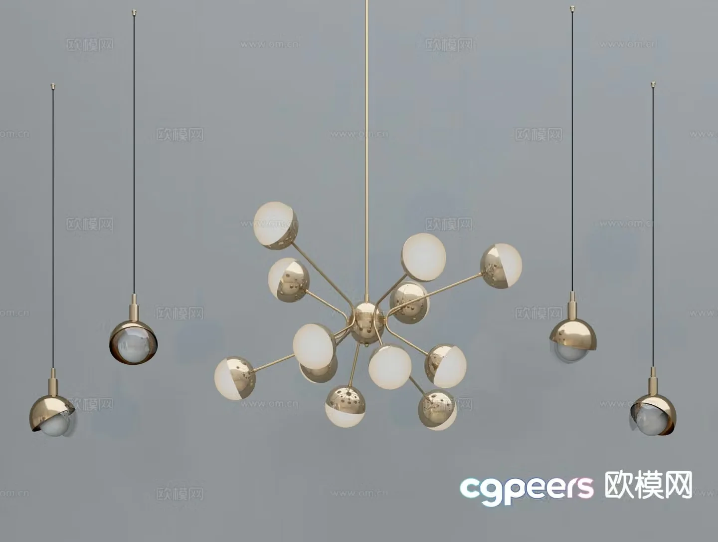 Light luxury multi-head chandelier bulb chandelier 3d model