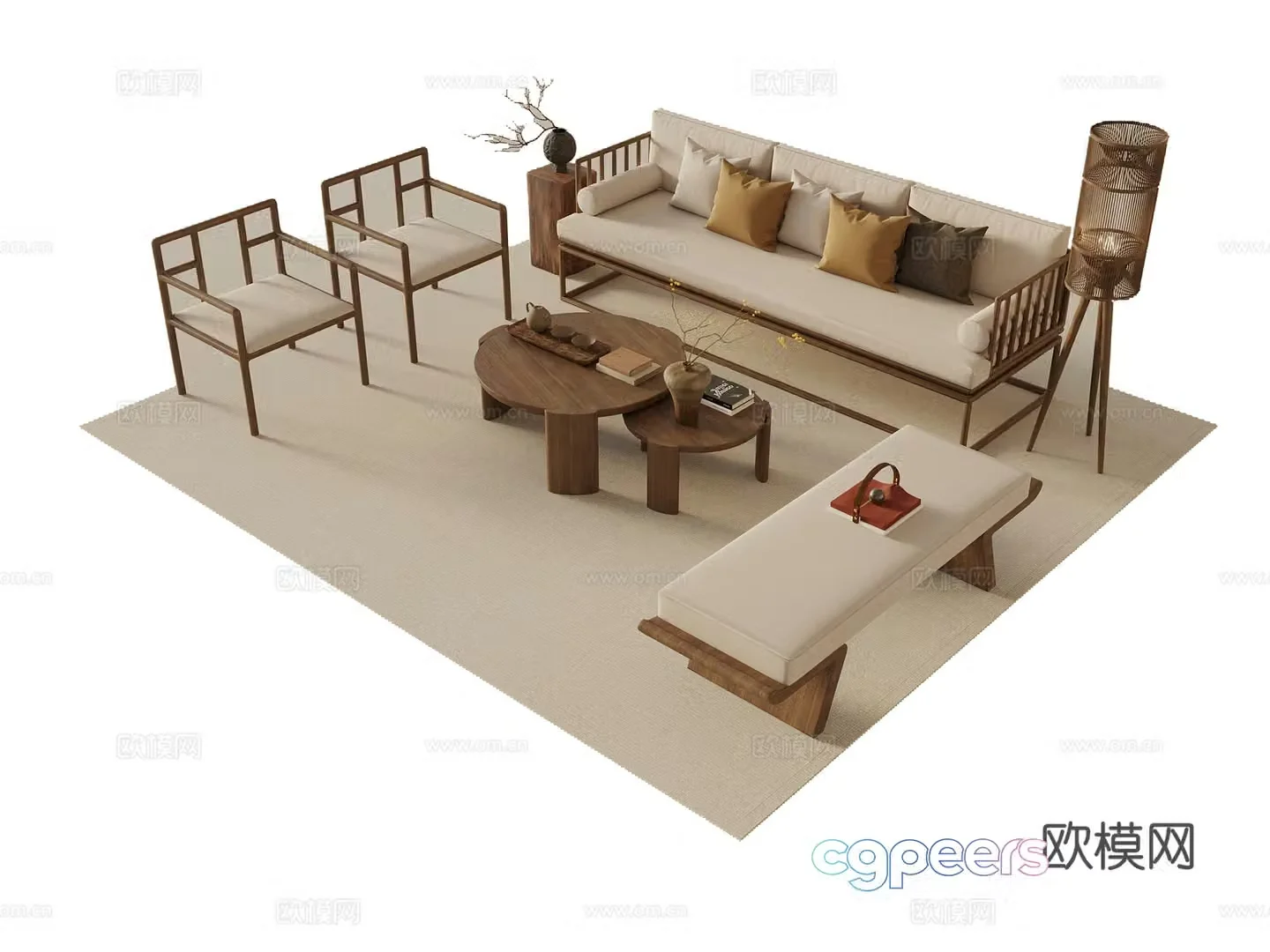 New Chinese style combination sofa 3D model