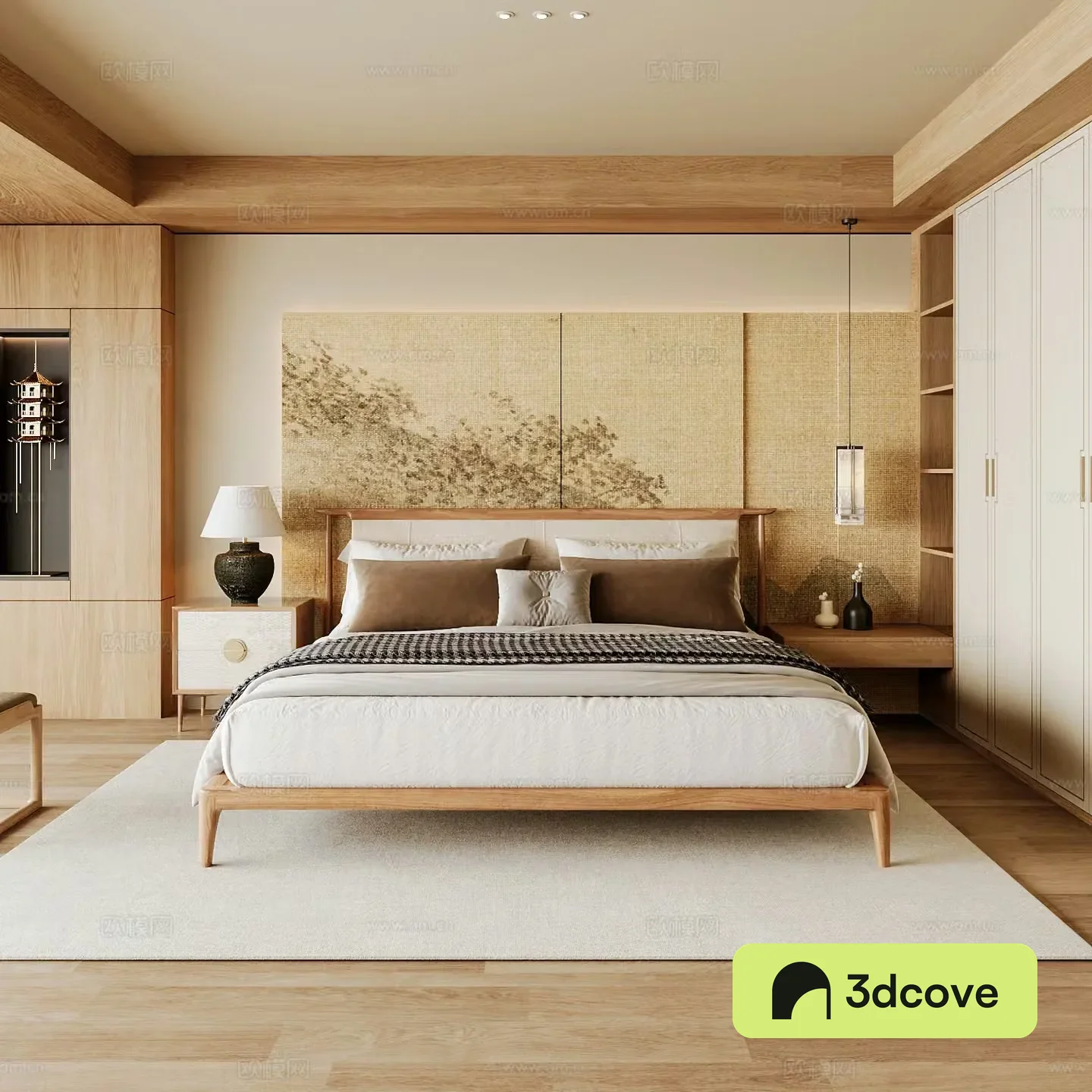 New Chinese style home bedroom Song family aesthetic bedroom Song style bedroom New Chinese style double bed New Chinese