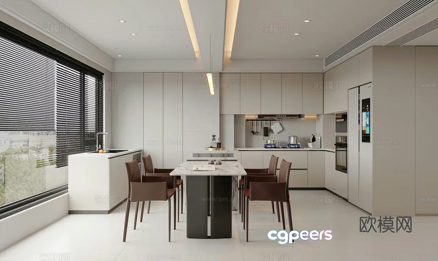 Modern restaurant Open kitchen Western kitchen island living room dining room simple 3d model