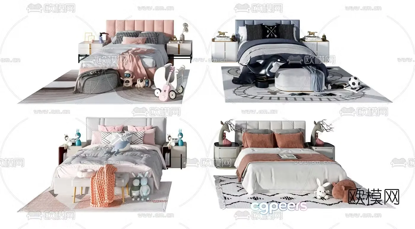 Modern fabric children’s bed 3d model